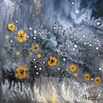 Steinblumen, Mischtechnik, Öl/ Acryl, Benzin auf Leinwand, 70 x 70 cm