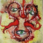 Influenza virus, mixed media ink/ acrylic/ oil on canvas, 100 x 80 cm