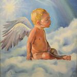 Der nachdenkliche Engel, Öl auf Leinwand, 50 x 50 cm