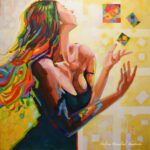 Girl juggling with cubes, oil on canvas, 100 x 100 cm